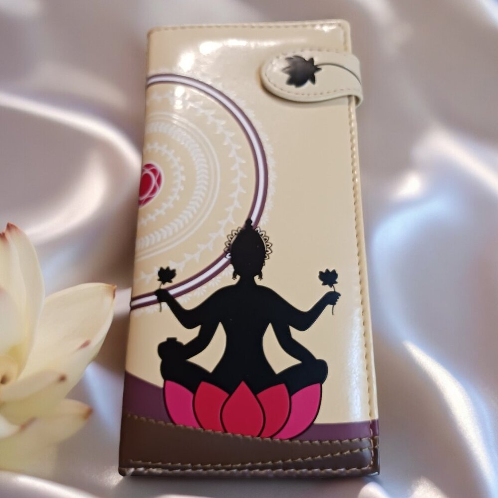 Shagwear " Meditation" Large  Lotus Flower Faux Leather Card Organizer  Wallet